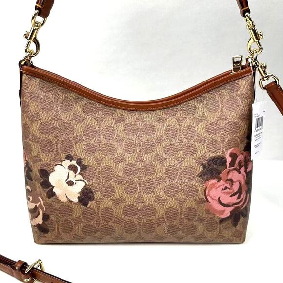Coach Laurel Shoulder Bag In Signature Canvas Rose Print In Gold/Tan CY729 - Picture 3 of 16